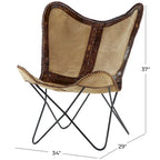 Handgefertigter Schmetterlingsstuhl aus weißem, grauem, braunem, hellbraunem oder beigebraunem Leder mit schwarzem Gestell