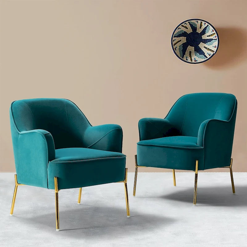 Juego de 2 sillas decorativas modernas Marina de terciopelo con patas doradas de HULALA HOME