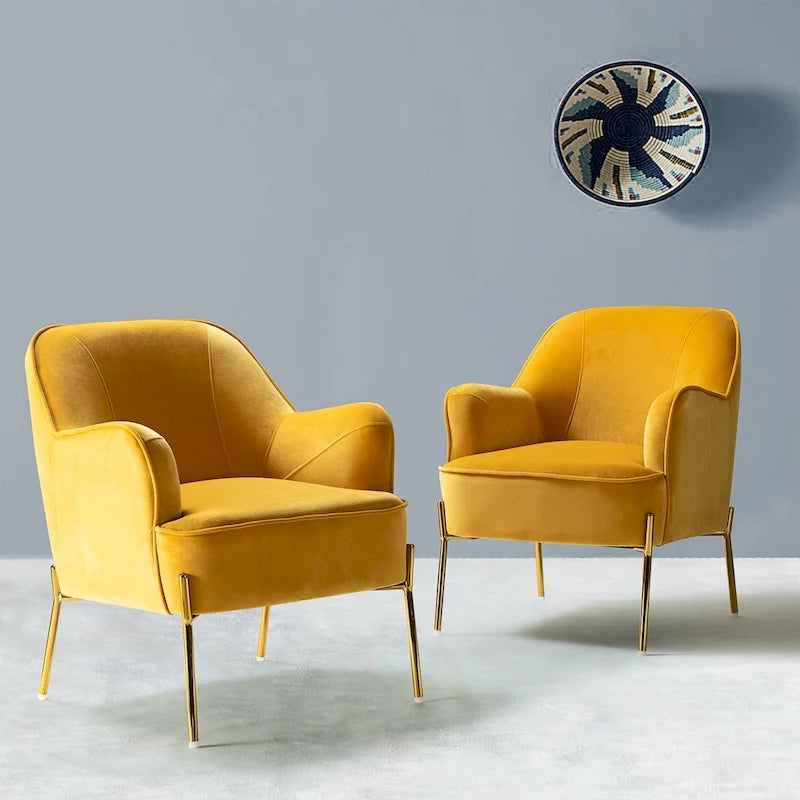 Juego de 2 sillas decorativas modernas Marina de terciopelo con patas doradas de HULALA HOME