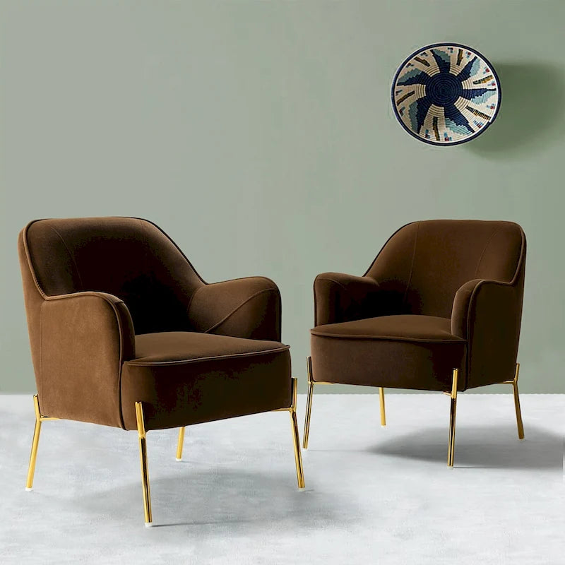 Juego de 2 sillas decorativas modernas Marina de terciopelo con patas doradas de HULALA HOME