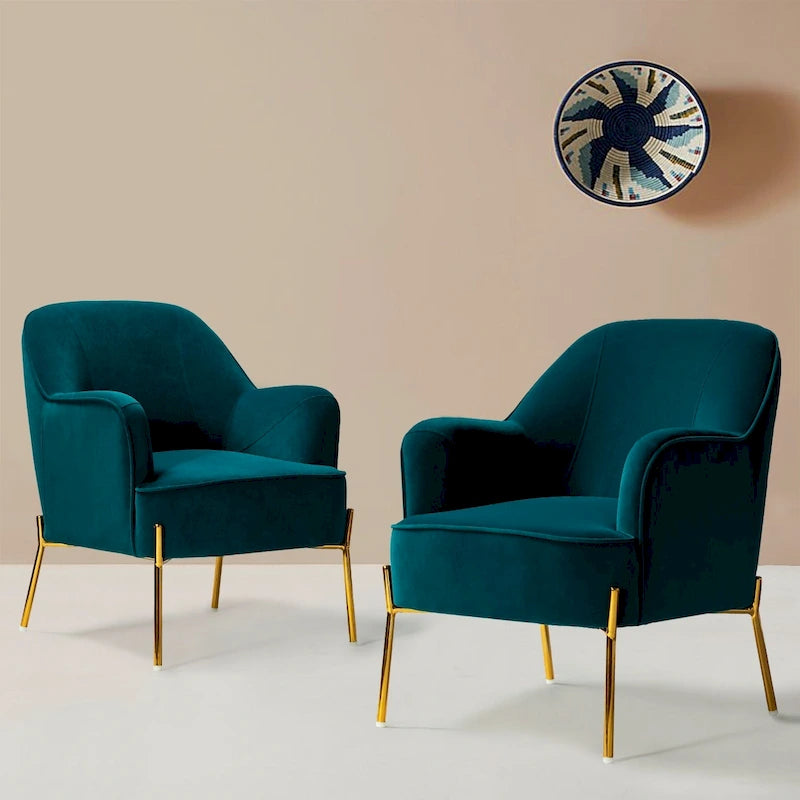 Juego de 2 sillas decorativas modernas Marina de terciopelo con patas doradas de HULALA HOME