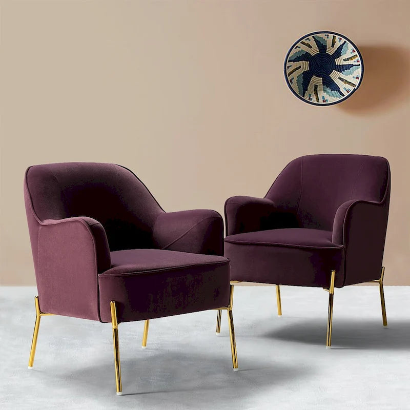 Juego de 2 sillas decorativas modernas Marina de terciopelo con patas doradas de HULALA HOME