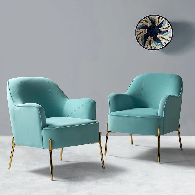 Juego de 2 sillas decorativas modernas Marina de terciopelo con patas doradas de HULALA HOME