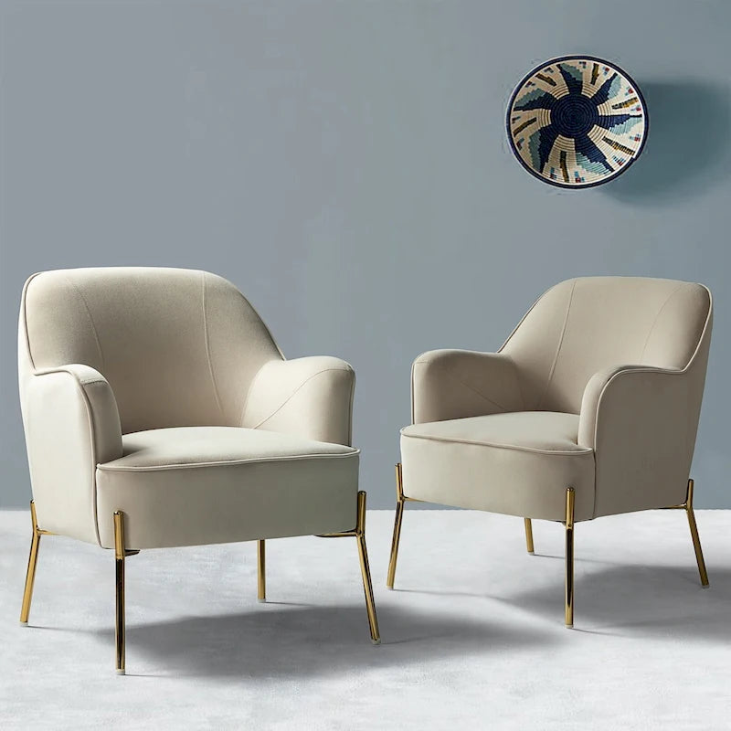Juego de 2 sillas decorativas modernas Marina de terciopelo con patas doradas de HULALA HOME