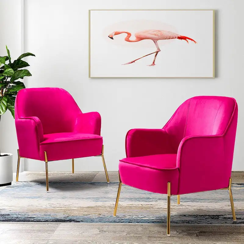 Marina Modern Velvet Accent Chair with Golden Legs Set of 2 by HULALA HOME