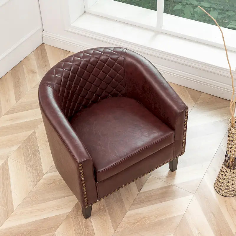 KINWELL PU-leren gestoffeerde kuipfauteuil in clubstijl met sierspijkers