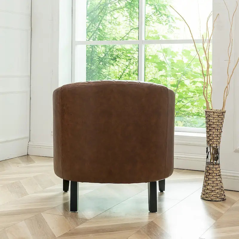 KINWELL PU-leren gestoffeerde kuipfauteuil in clubstijl met sierspijkers