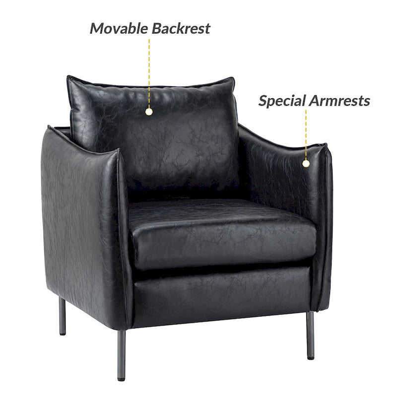 Jaime moderne accentstoel van veganistisch leer met metalen poten, set van 2 van HULALA HOME