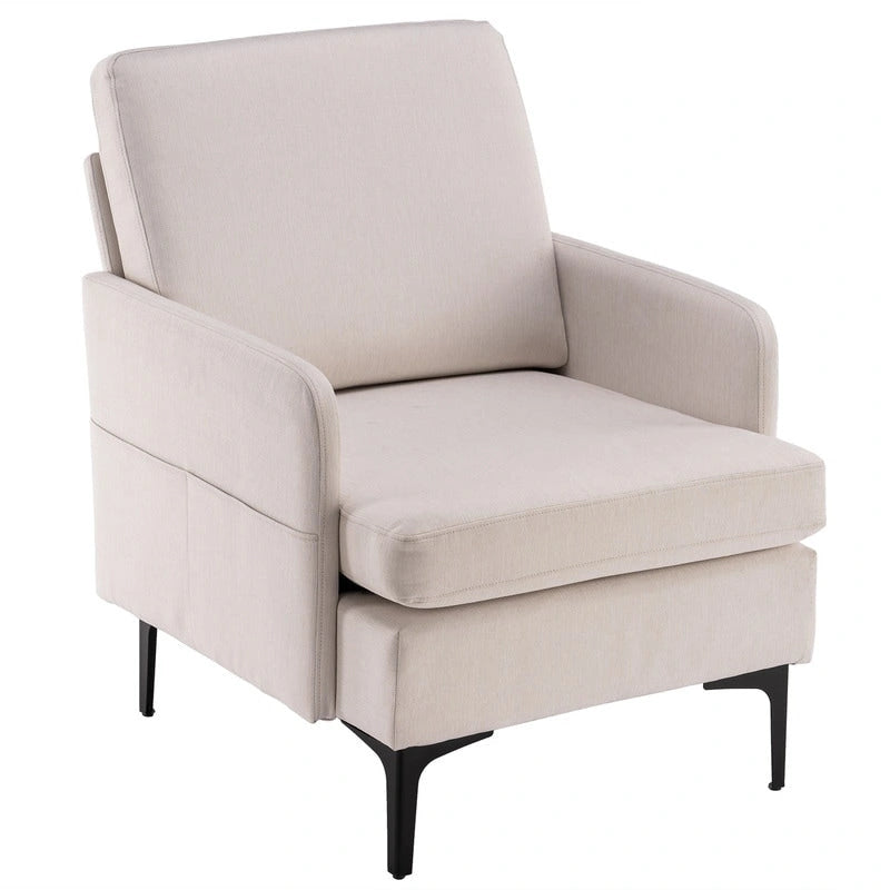 Gestoffeerde linnen fauteuil met accent
