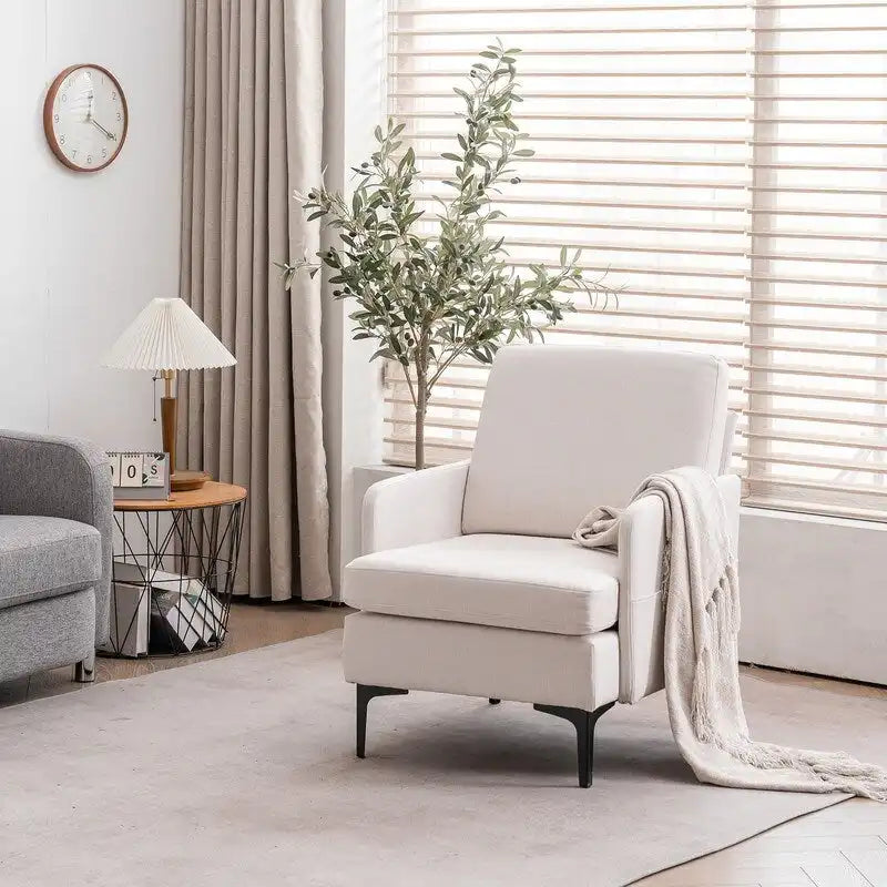 Gestoffeerde linnen fauteuil met accent