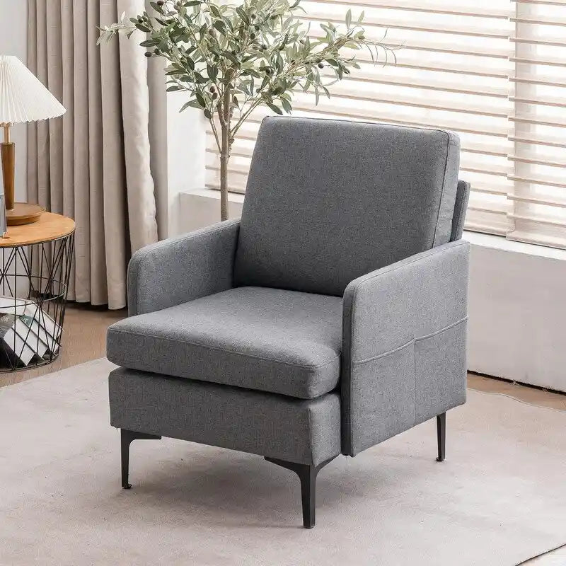 Gestoffeerde linnen fauteuil met accent