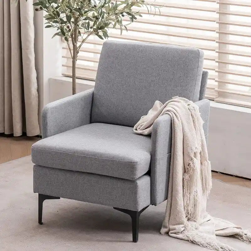 Gestoffeerde linnen fauteuil met accent