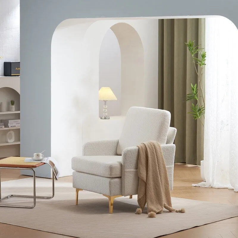 Gestoffeerde linnen fauteuil met accent
