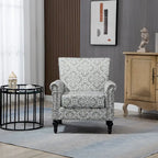 Mid-Century Modern Accent Chair, Linen Armchair w/Tufted Back/Wood Legs