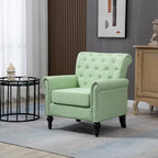 Mid-Century Modern Accent Chair, Linen Armchair w/Tufted Back/Wood Legs
