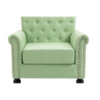 Mid-Century Modern Accent Chair, Linen Armchair w/Tufted Back/Wood Legs