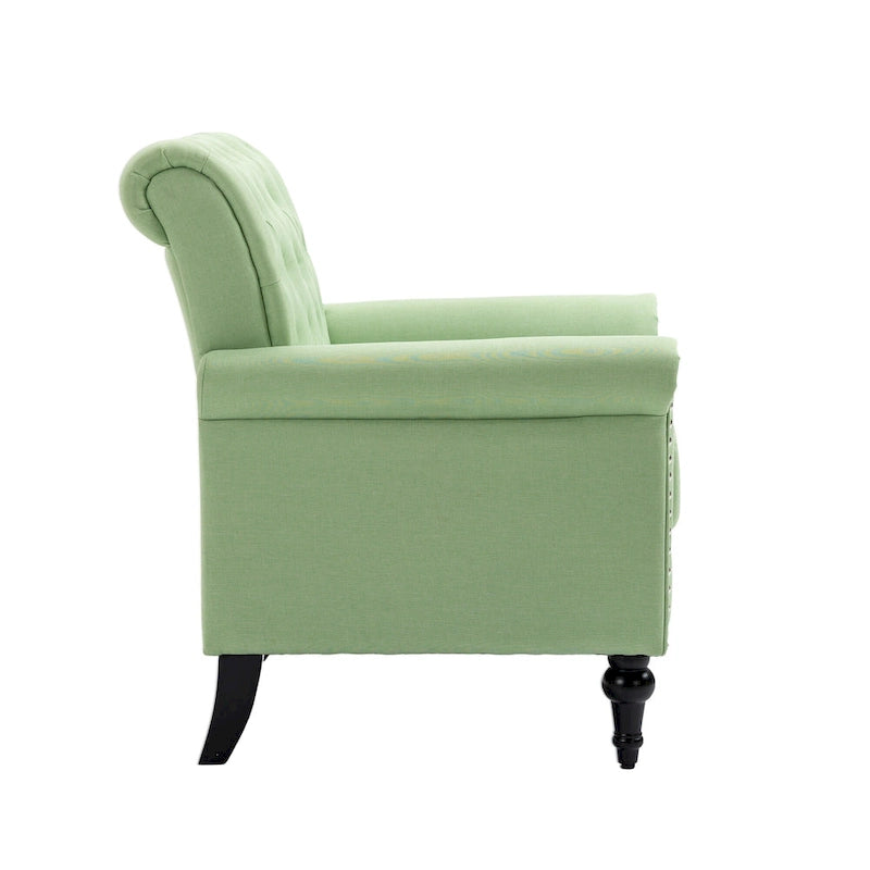 Mid-Century Modern Accent Chair, Linen Armchair w/Tufted Back/Wood Legs