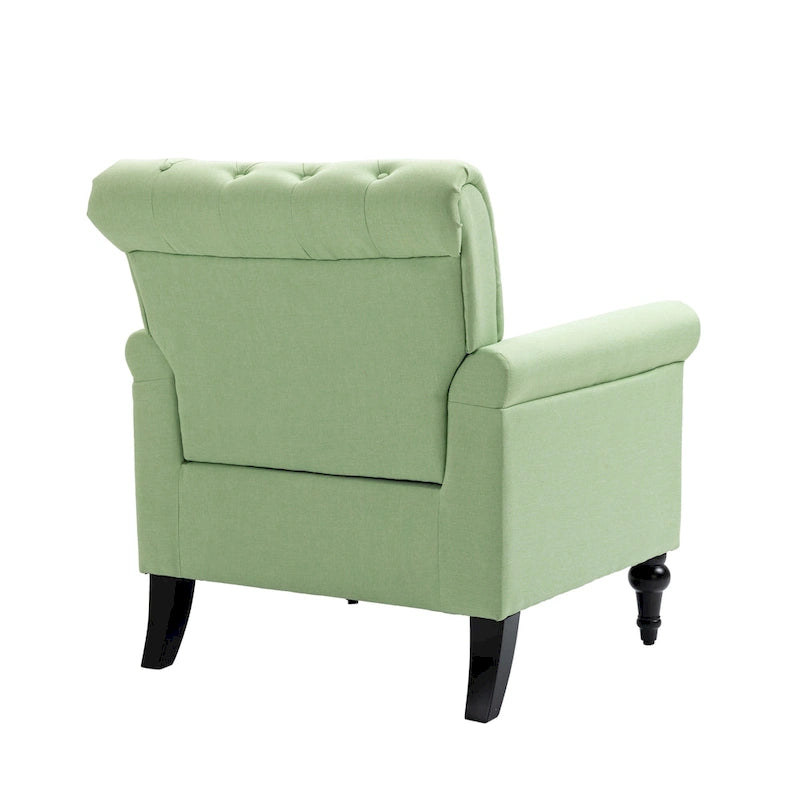 Mid-Century Modern Accent Chair, Linen Armchair w/Tufted Back/Wood Legs