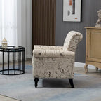 Mid-Century Modern Accent Chair, Linen Armchair w/Tufted Back/Wood Legs