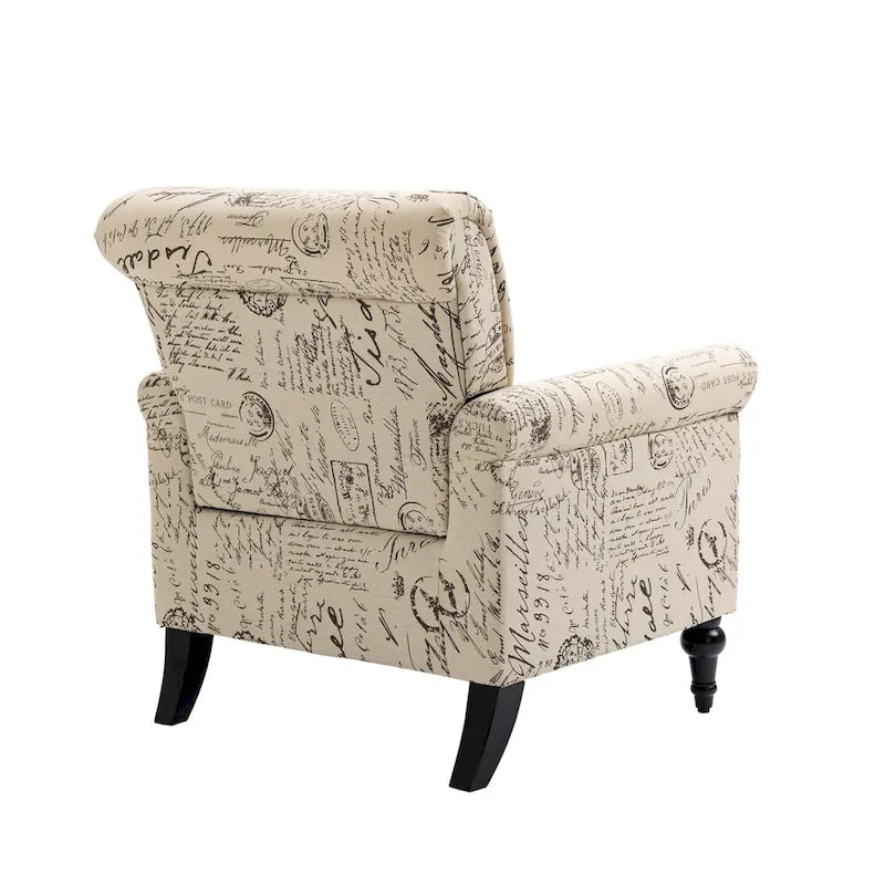 Mid-Century Modern Accent Chair, Linen Armchair w/Tufted Back/Wood Legs