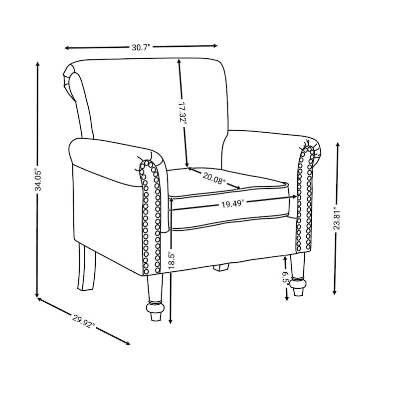 Mid-Century Modern Accent Chair, Linen Armchair w/Tufted Back/Wood Legs