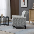 Mid-Century Modern Accent Chair, Linen Armchair w/Tufted Back/Wood Legs