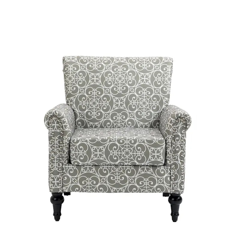 Mid-Century Modern Accent Chair, Linen Armchair w/Tufted Back/Wood Legs