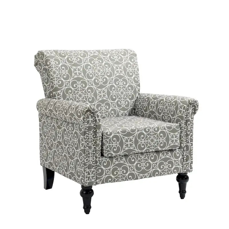 Mid-Century Modern Accent Chair, Linen Armchair w/Tufted Back/Wood Legs