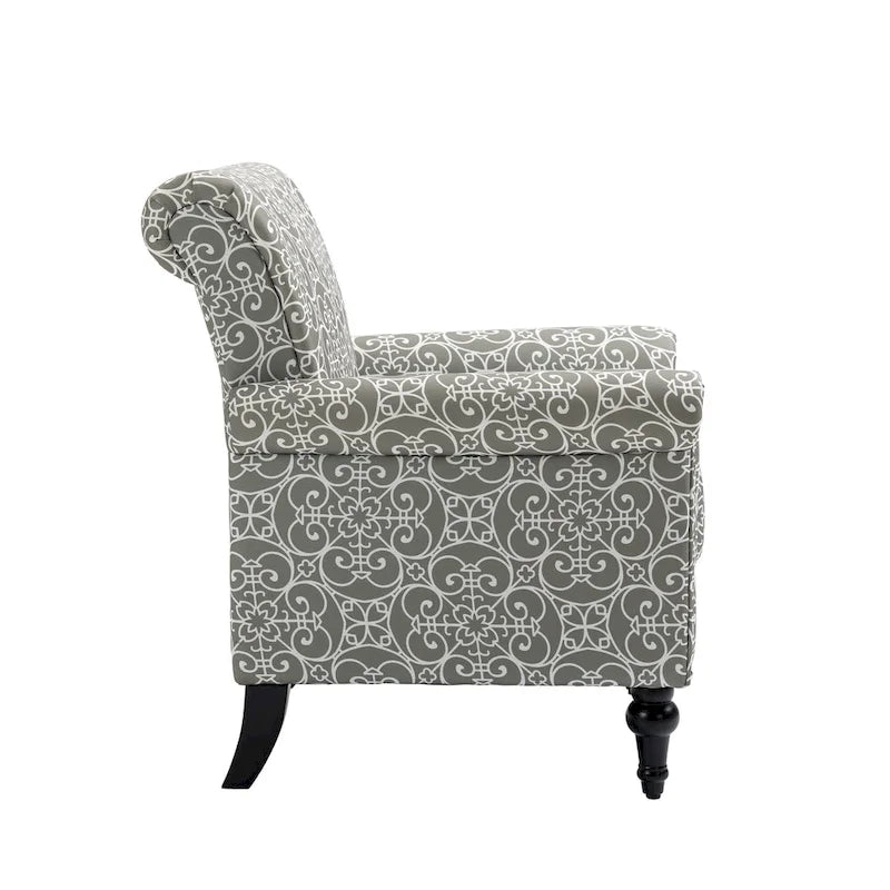 Mid-Century Modern Accent Chair, Linen Armchair w/Tufted Back/Wood Legs