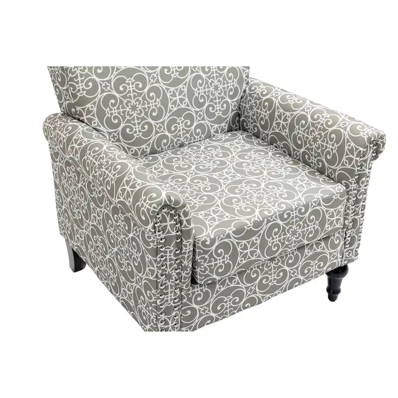 Mid-Century Modern Accent Chair, Linen Armchair w/Tufted Back/Wood Legs