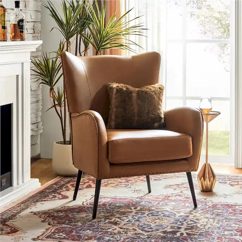 Invidiae Wooden Upholstered Armchair with Metal Legs Set of 2