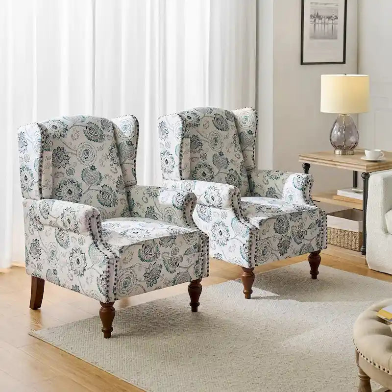 Gott traditionele wingbackfauteuil met poten van massief hout, set van 2, van HULALA HOME
