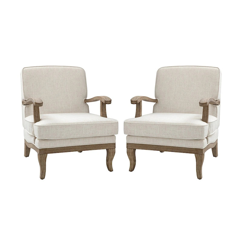 Rinaldo Farmhouse Polyester Armchair with Comfortable Backrest and Cushion Set of 2 by HULALA HOME