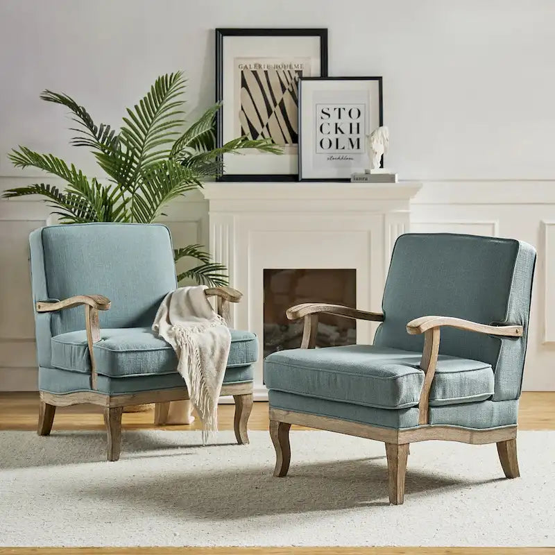 Rinaldo Farmhouse Polyester Armchair with Comfortable Backrest and Cushion Set of 2 by HULALA HOME