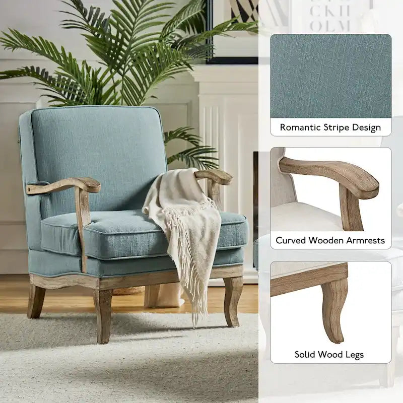 Rinaldo Farmhouse Polyester Armchair with Comfortable Backrest and Cushion Set of 2 by HULALA HOME