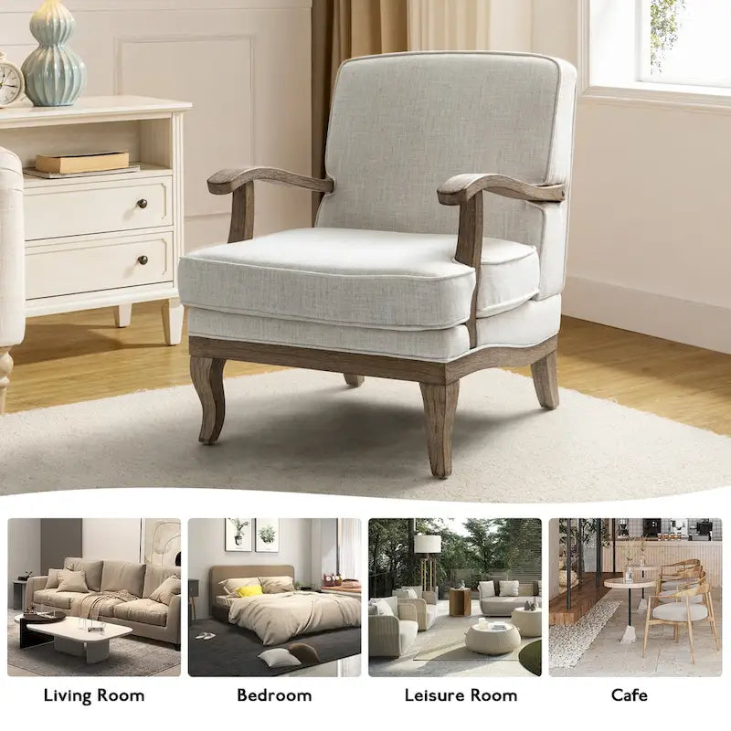 Rinaldo Farmhouse Polyester Armchair with Comfortable Backrest and Cushion Set of 2 by HULALA HOME