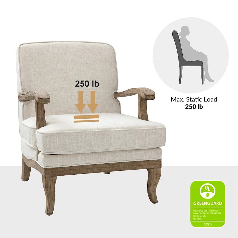 Rinaldo Farmhouse Polyester Armchair with Comfortable Backrest and Cushion Set of 2 by HULALA HOME
