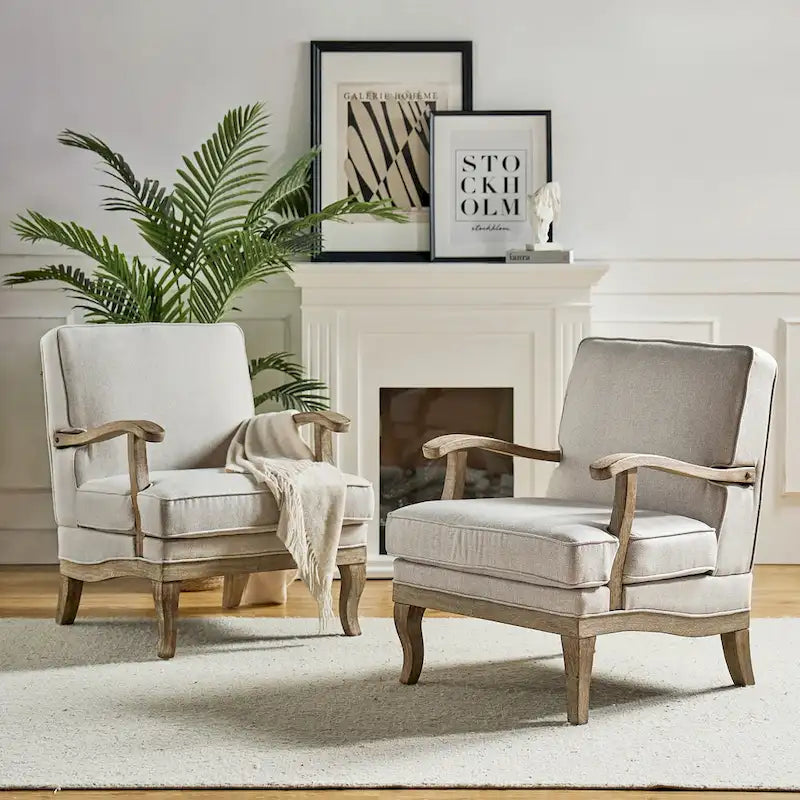 Rinaldo Farmhouse Polyester Armchair with Comfortable Backrest and Cushion Set of 2 by HULALA HOME