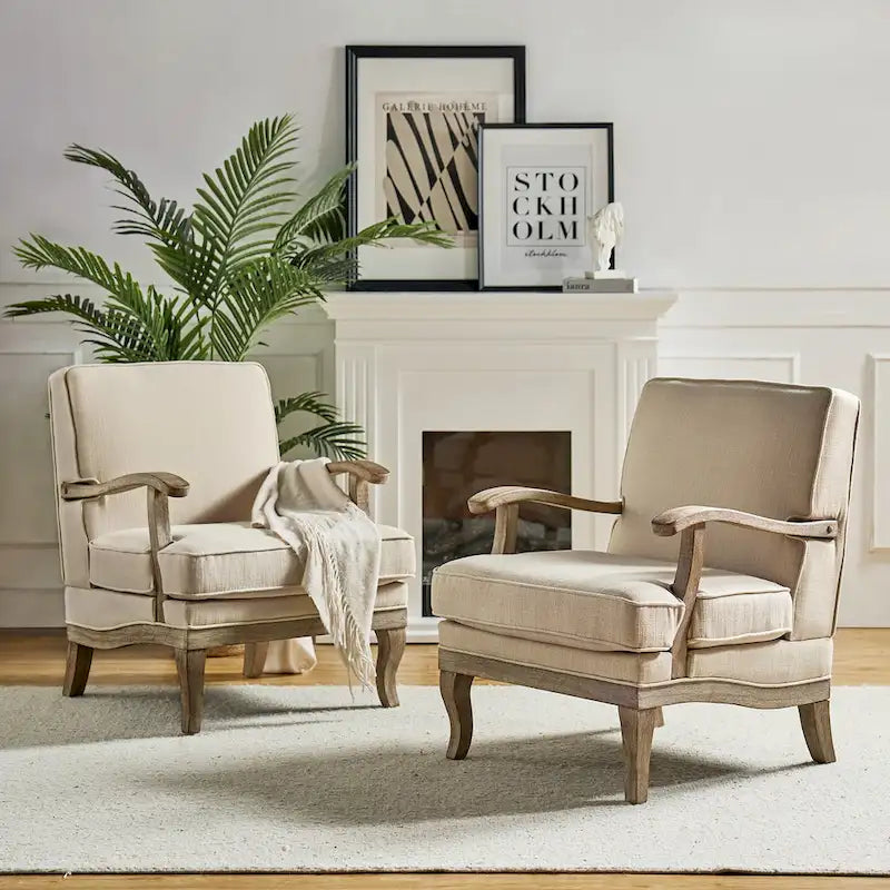 Rinaldo Farmhouse Polyester Armchair with Comfortable Backrest and Cushion Set of 2 by HULALA HOME