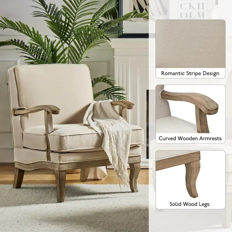Rinaldo Farmhouse Polyester Armchair with Comfortable Backrest and Cushion Set of 2 by HULALA HOME