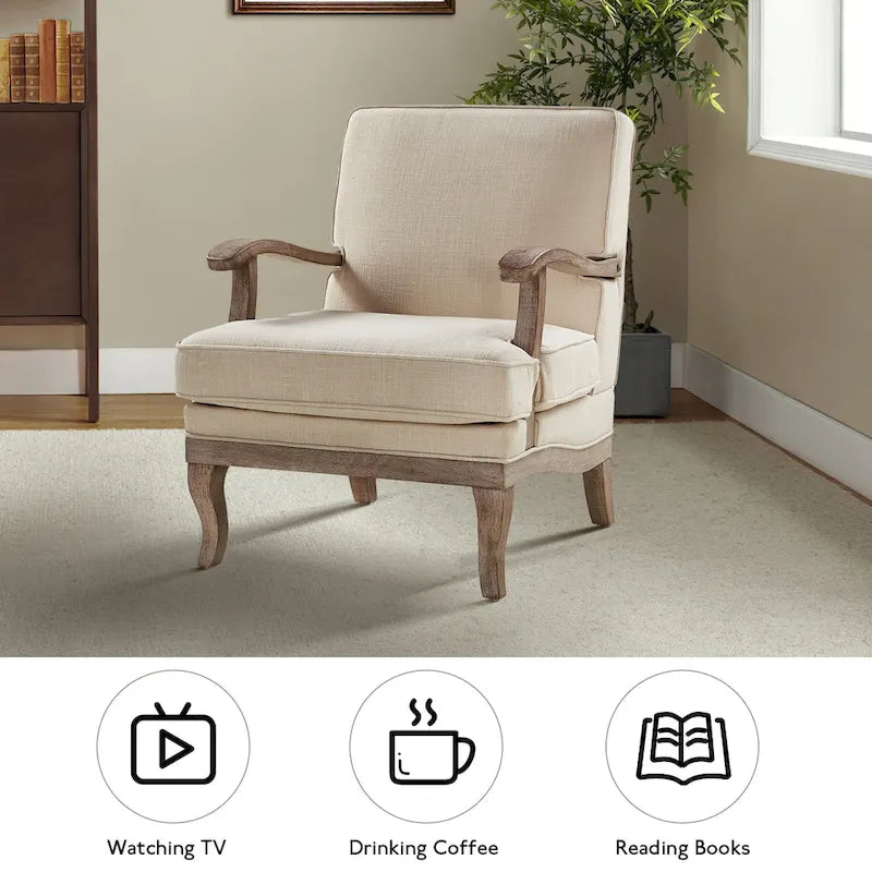 Rinaldo Farmhouse Polyester Armchair with Comfortable Backrest and Cushion Set of 2 by HULALA HOME