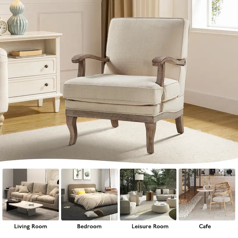 Rinaldo Farmhouse Polyester Armchair with Comfortable Backrest and Cushion Set of 2 by HULALA HOME