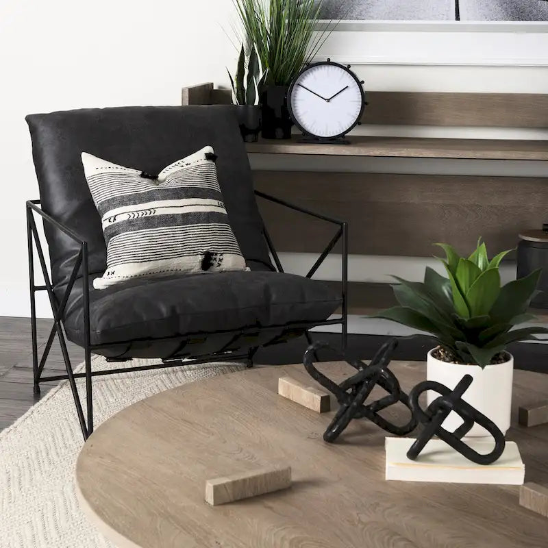 Leonidas Black Faux Leather w/Black Metal Frame Accent Chair