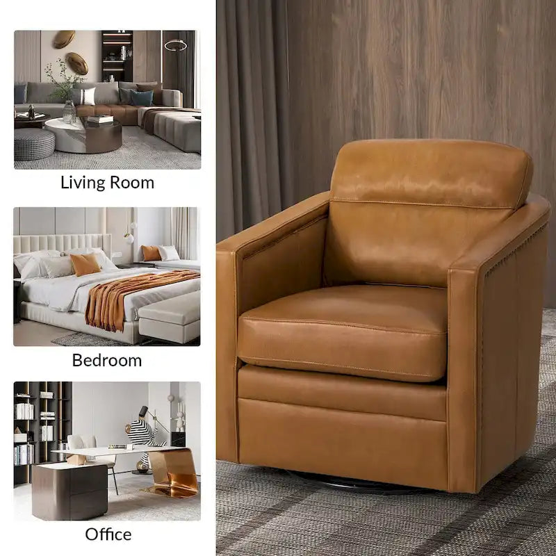 Jorge 28.74 Wide Genuine Leather Swivel Chair with Arms