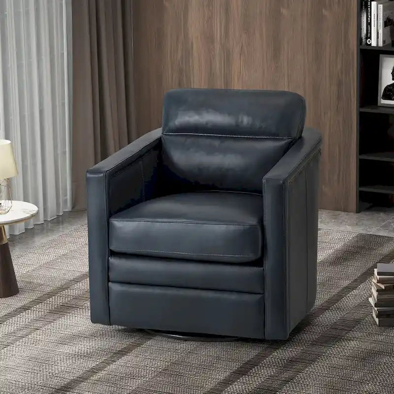 Jorge 28.74 Wide Genuine Leather Swivel Chair with Arms