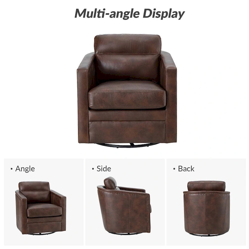 Jorge 28.74 Wide Genuine Leather Swivel Chair with Arms