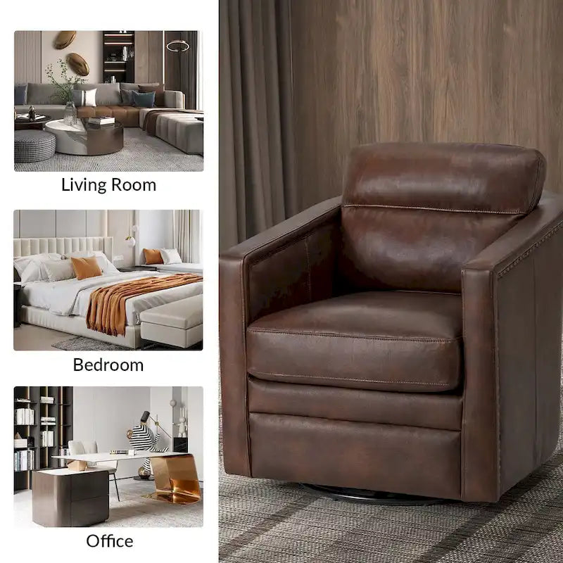 Jorge 28.74 Wide Genuine Leather Swivel Chair with Arms
