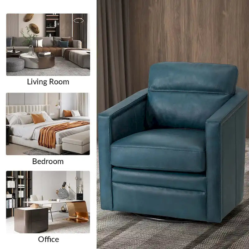 Jorge 28.74 Wide Genuine Leather Swivel Chair with Arms