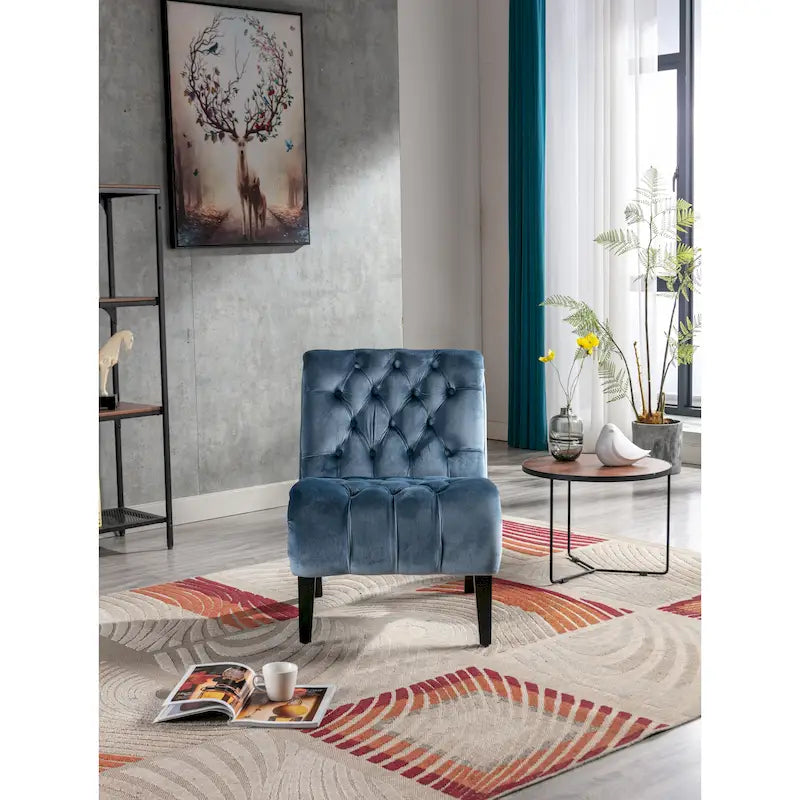 Sillón de descanso tapizado de terciopelo para sala con patas de madera