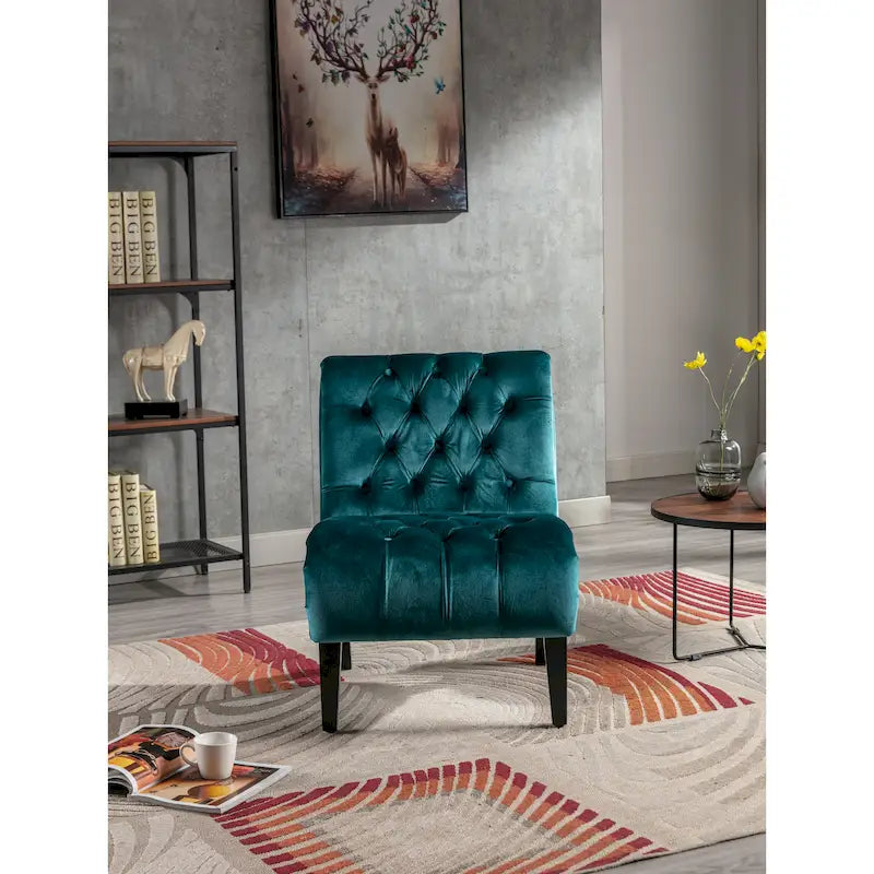 Sillón de descanso tapizado de terciopelo para sala con patas de madera